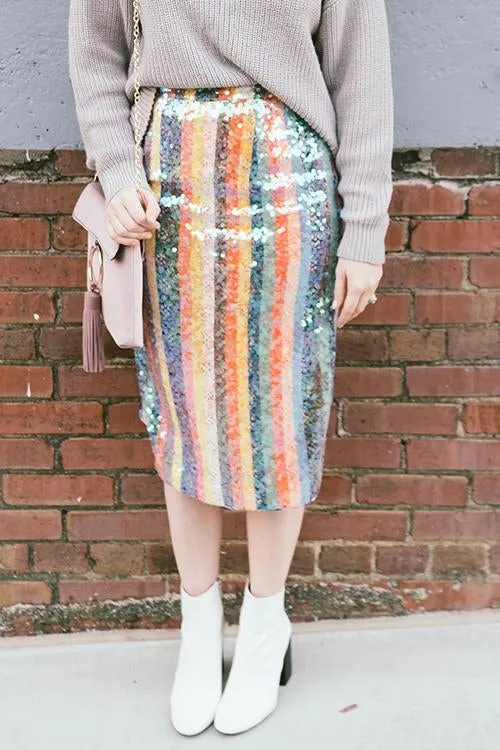 Colorful Sequin Slit Skirts