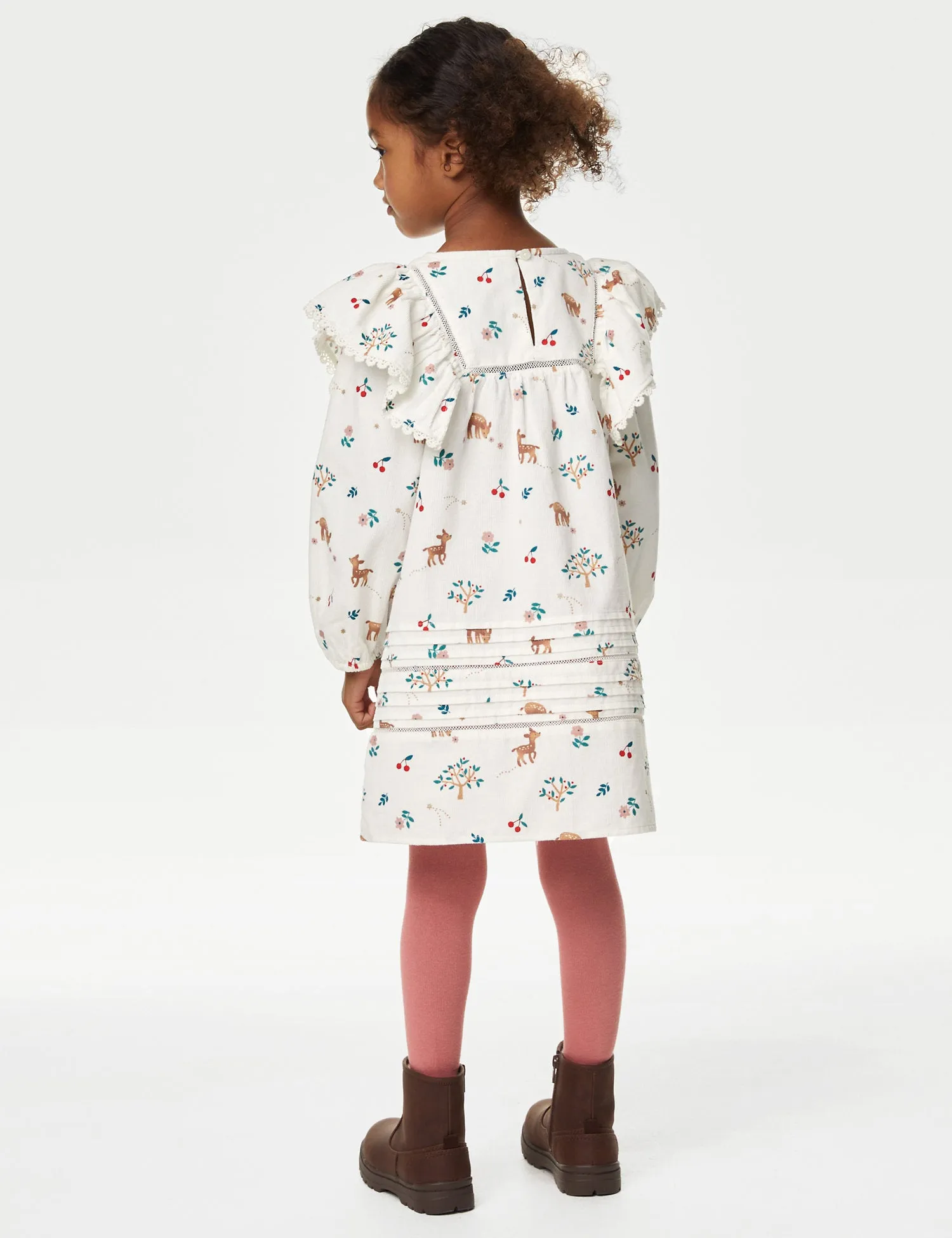 Cotton Rich Deer Print Dress with Tights