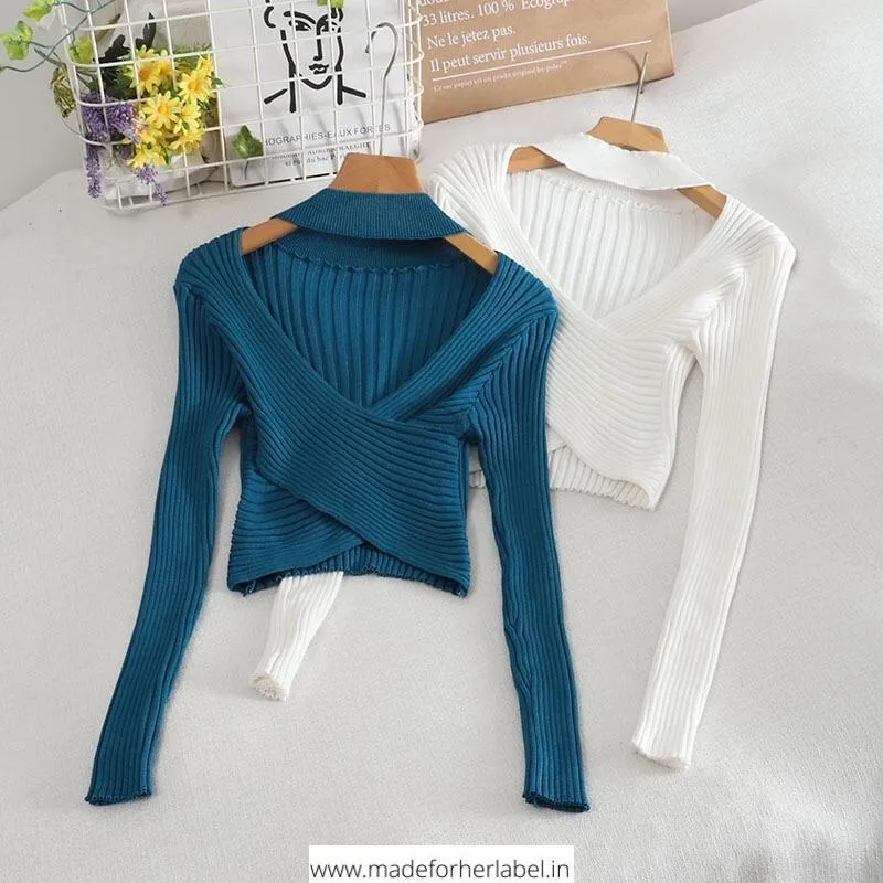 Criss Cross Knitted Sweater Top