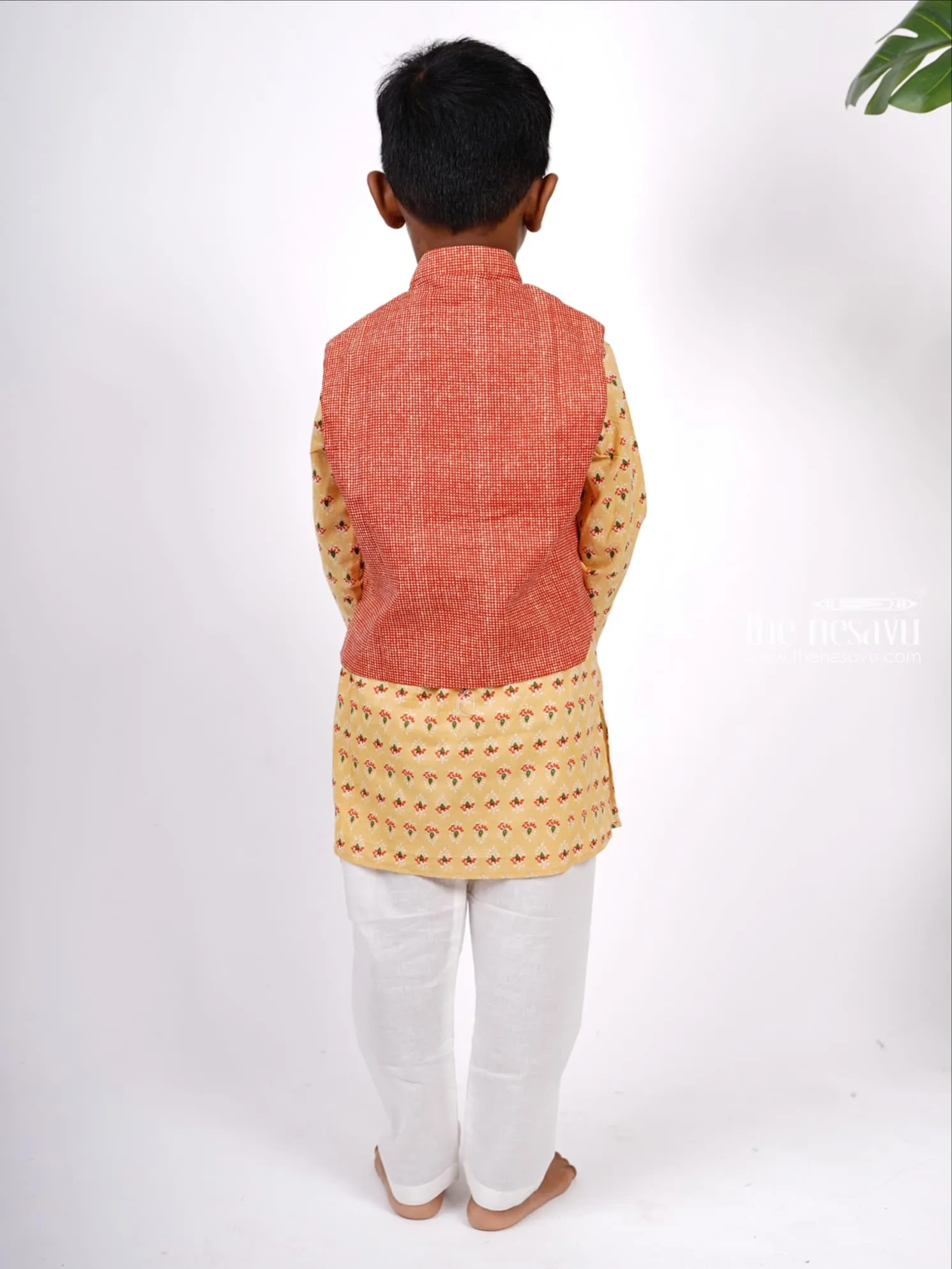 Designer Block Printed Kurta and Jacket with Pant Suit for Baby Boys