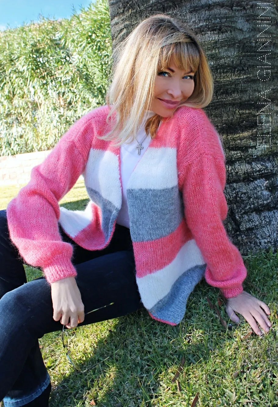 Designer Mohair Handknitted Multicolour Cardigan