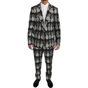 Dolce & Gabbana Chic Black Pineapple Print Wool Suit