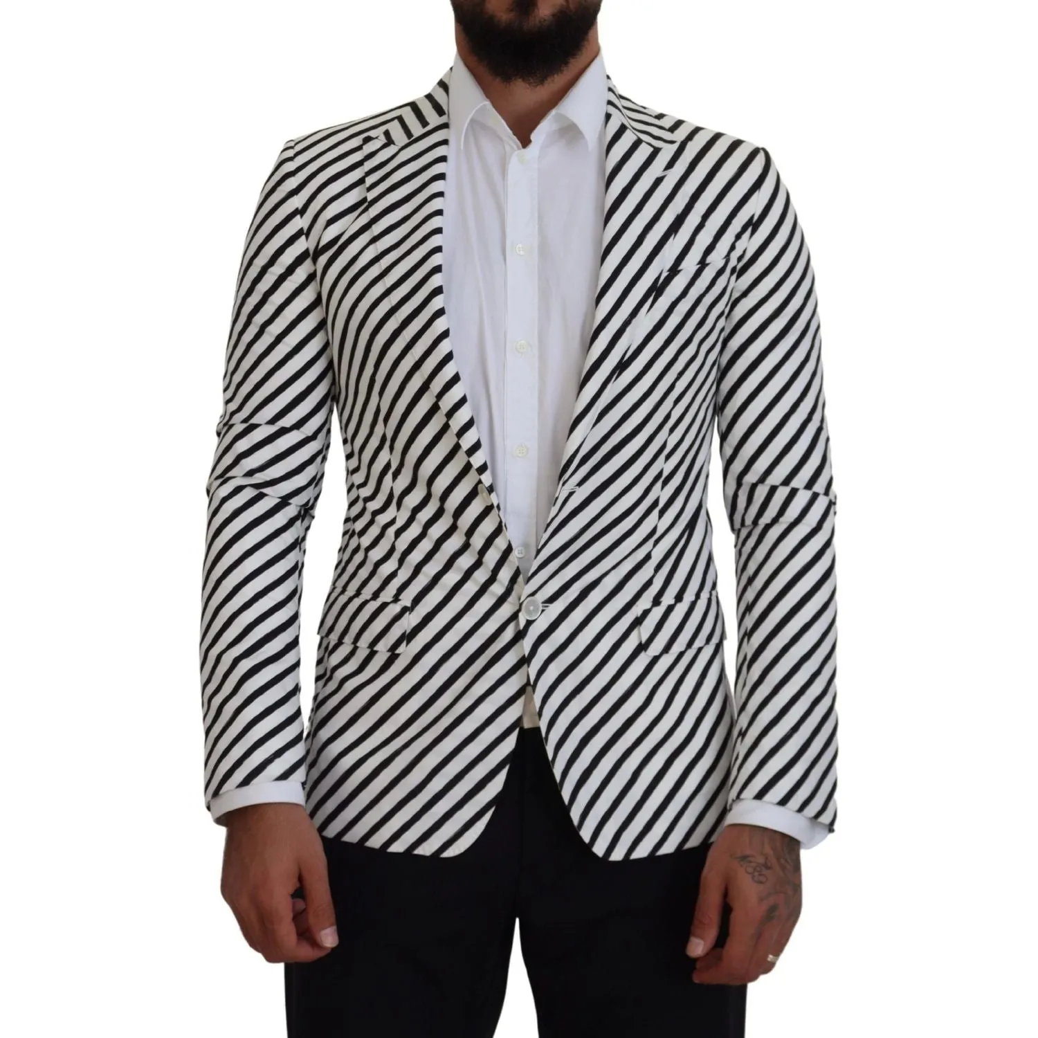 Dolce & Gabbana Elegant White Striped Single Breasted Blazer