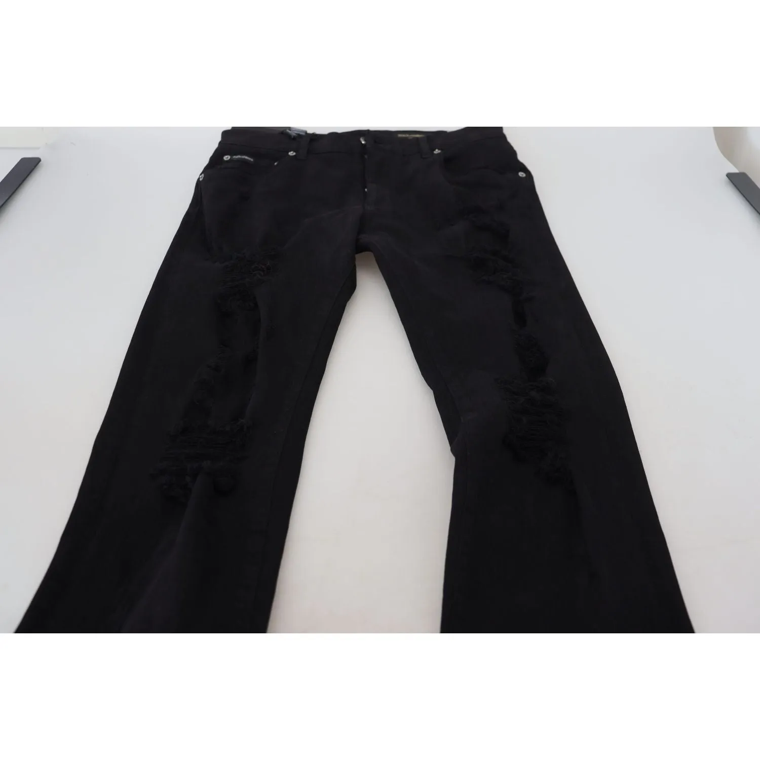 Dolce & Gabbana Svelte Black Tattered Slim Fit Denim