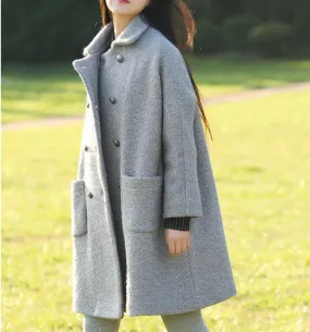 Double Breast Loose A-line Women Coat Winter Wool Coat Plus Size Coat