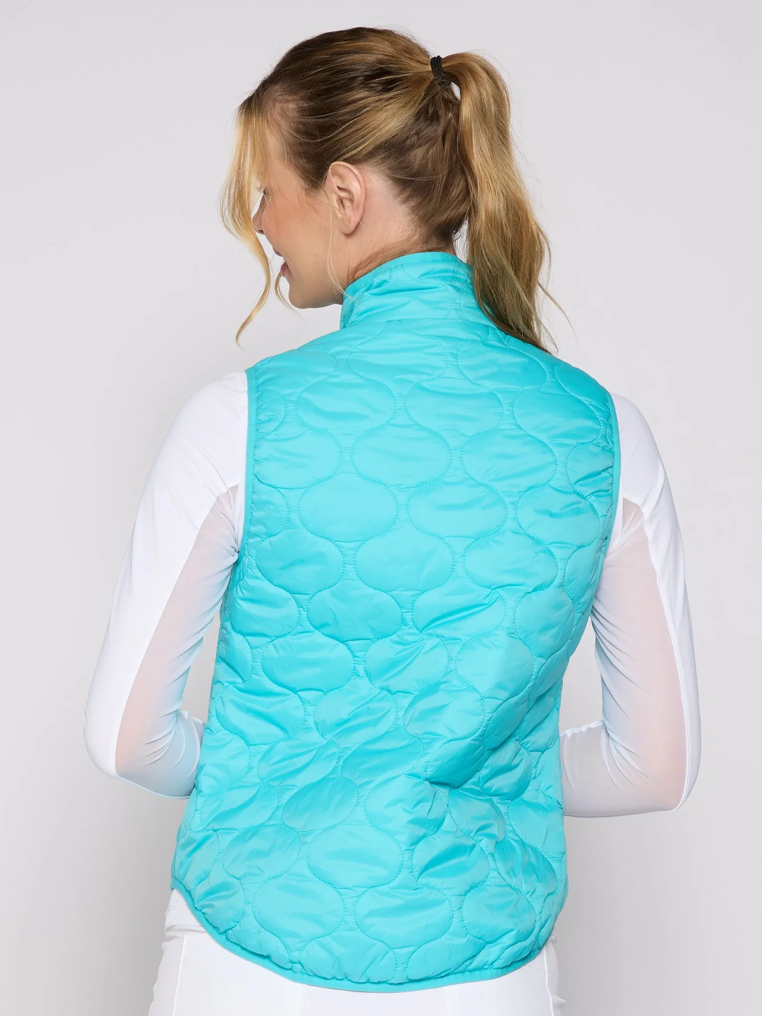 Double Zipper Padded Vest In Caribbean Turquoise