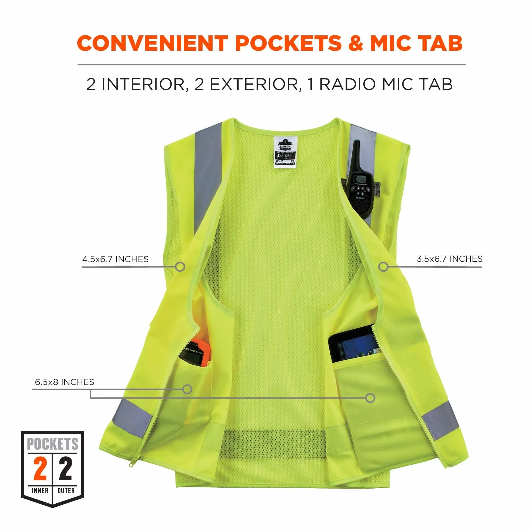 Ergodyne 24507 8249Z-S 3XL Lime Class 2 Economy Surveyors Vest - Single Size