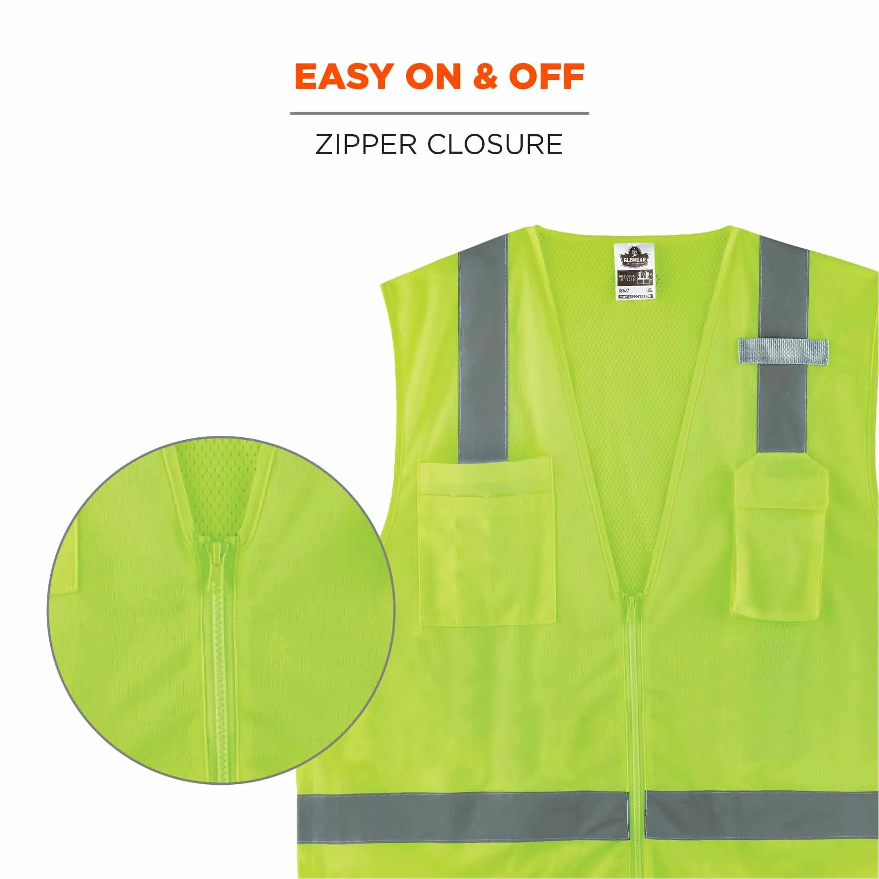 Ergodyne 24507 8249Z-S 3XL Lime Class 2 Economy Surveyors Vest - Single Size