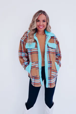 Fargo Contrasting Flannel Shacket - Aqua