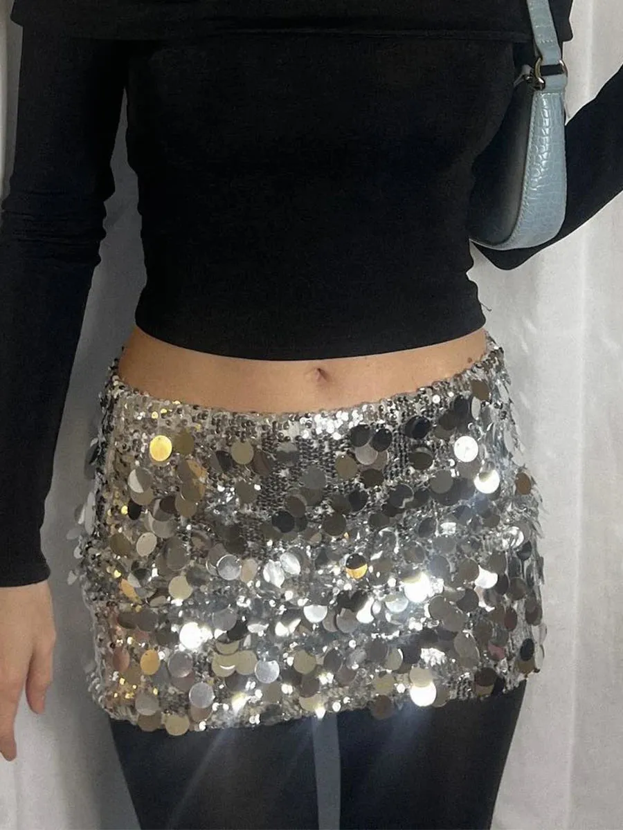 Fashionkova Women Mini Skirts Sexy Hot Girl Sequined Light-Reflecting & Short Type Sheath Skirt Carnival Party Clothings 2023 New Dress