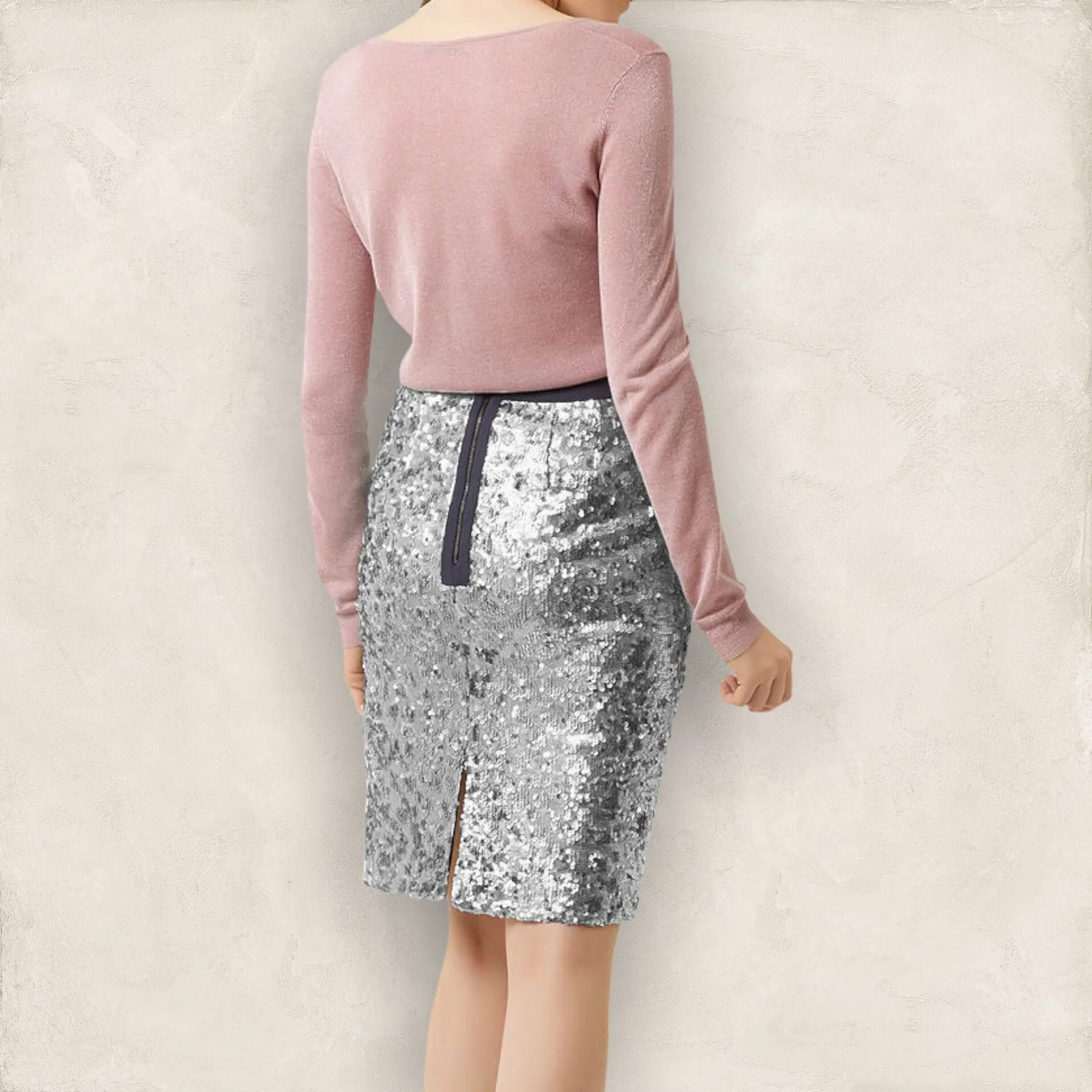 Fenn Wright Manson Caroline Skirt, Silver/Grey Sequin UK 18  US 14 EU 46