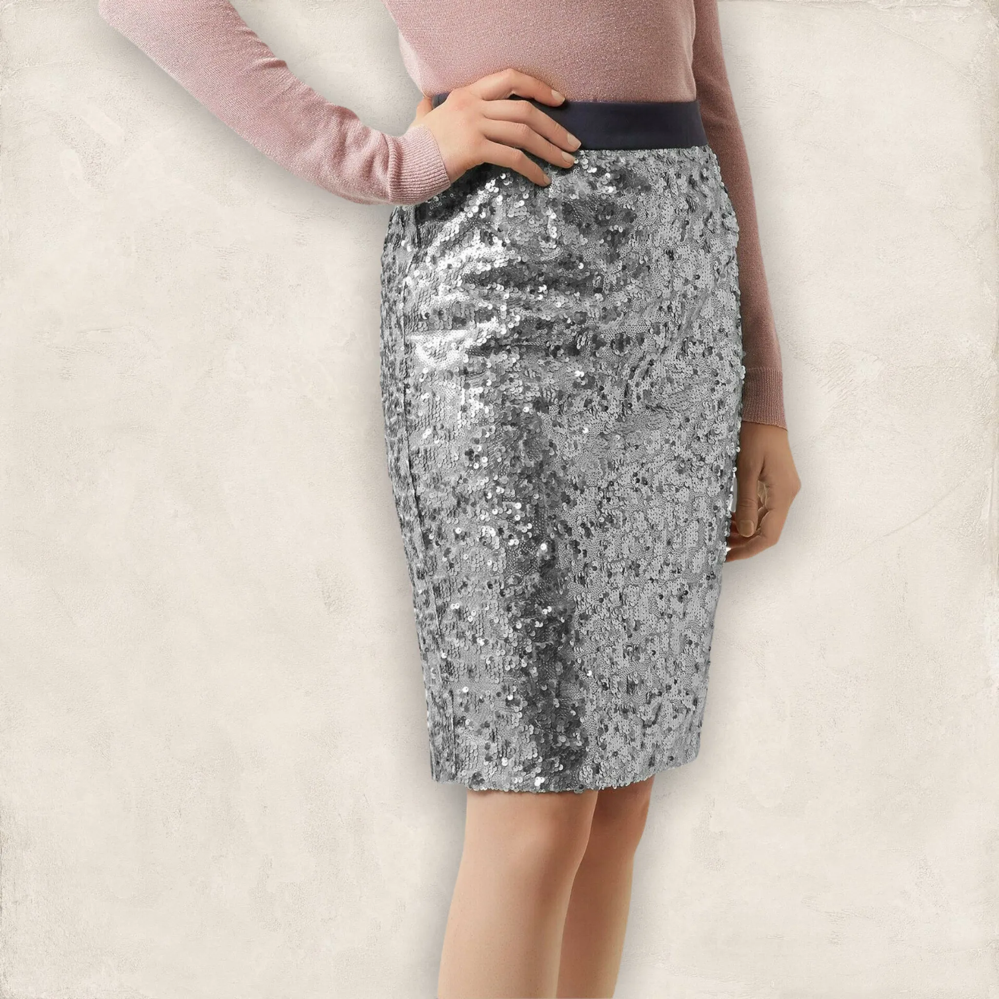 Fenn Wright Manson Caroline Skirt, Silver/Grey Sequin UK 18  US 14 EU 46