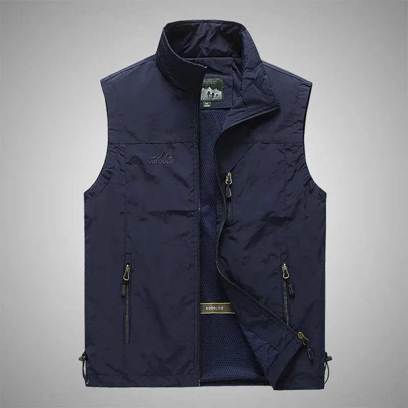 FGKKS Spring New Men Waistcoat Outdoor Leisure Solid Color Vest Young Middle-aged Photography Fishing Casual Vest Jacket Male