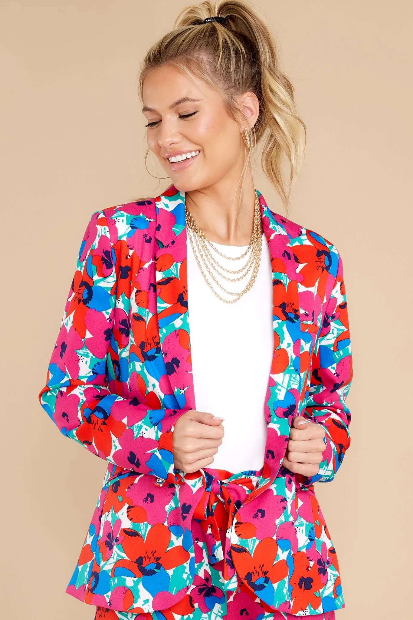 For Lovebirds Fuchsia Andy Floral Print Blazer