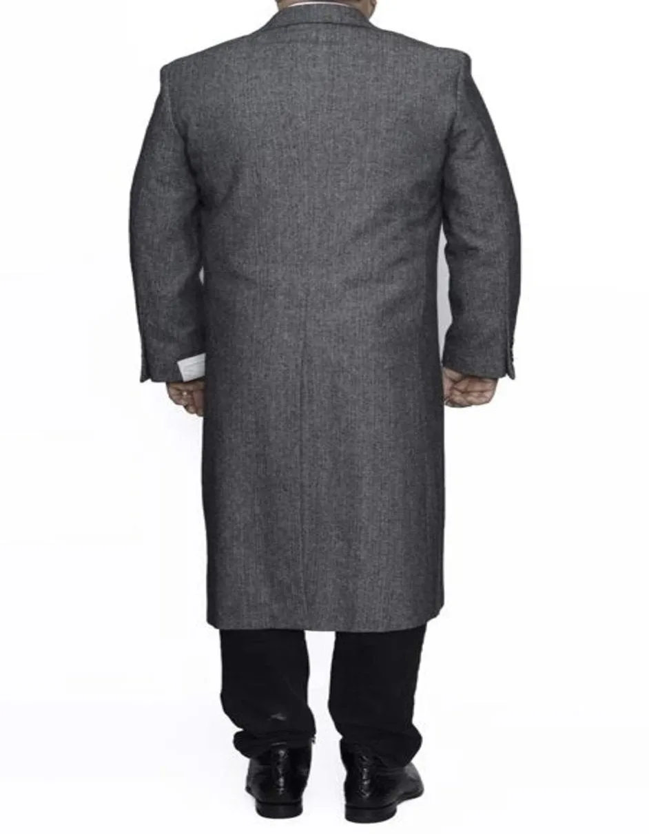 Full Length men's Ankle length Top Coat / Overcoat In Grey Herringbone - Mens Overcoat