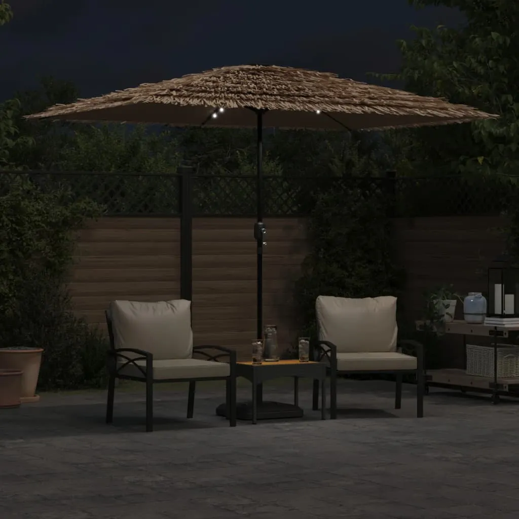 Garden Parasol with LEDs and Steel Pole Brown 300x200x250 cm