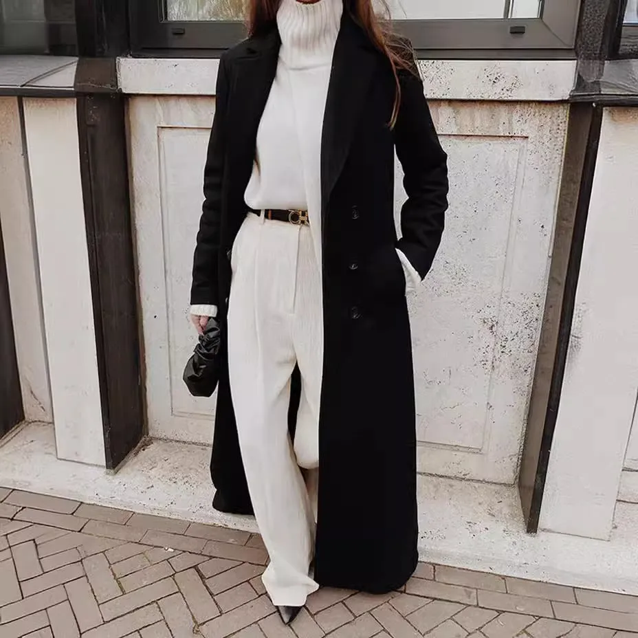 Girlary-shop western outfits women 2024 Autumn and Winter Women's Casual Long Solid Color Warm Woolen Coat Overcoat