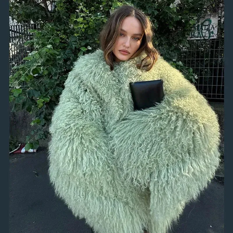 Girlary Warm Fluffy Faux Fur Jacket Coat Women Loose Long Sleeve V-neck Female Cardigan 2024 Winter Fashion Lady Overcoat Streetwear