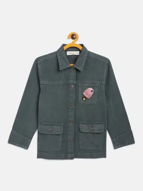 Girls Olive Ice Cream Patch Denim Jacket