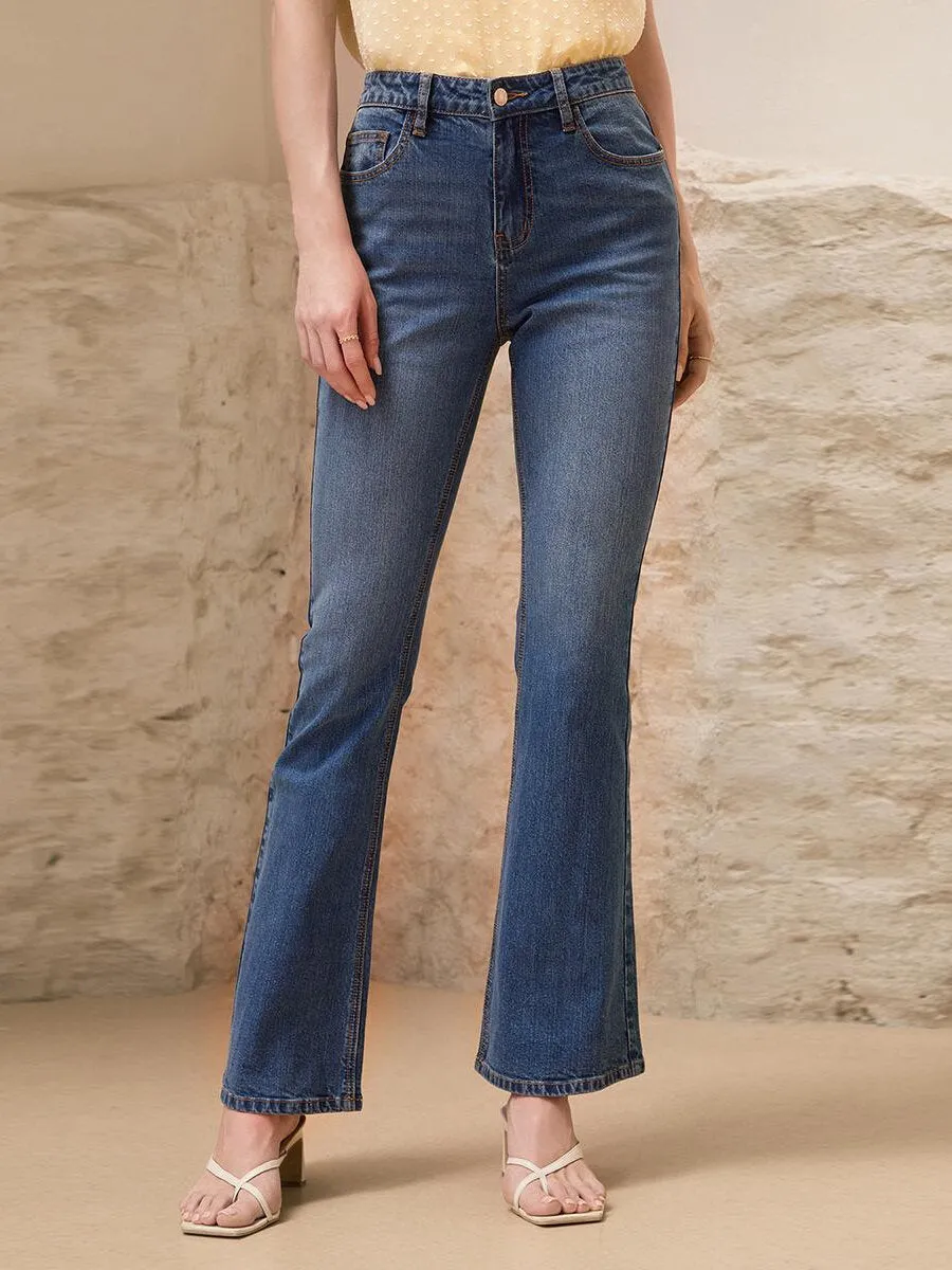 Glam Washed Pocket Flare Leg Jeans