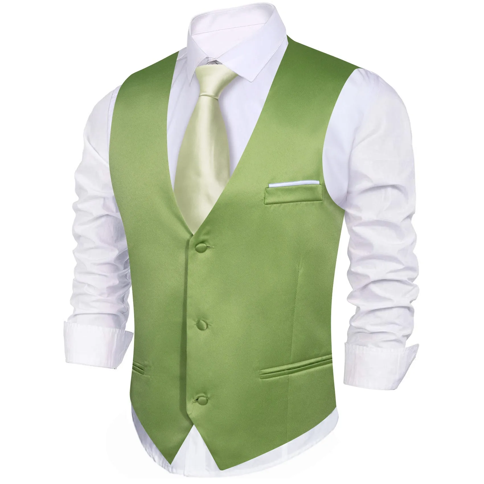 Grass Green Solid Satin Men's V-Neck Business Vest