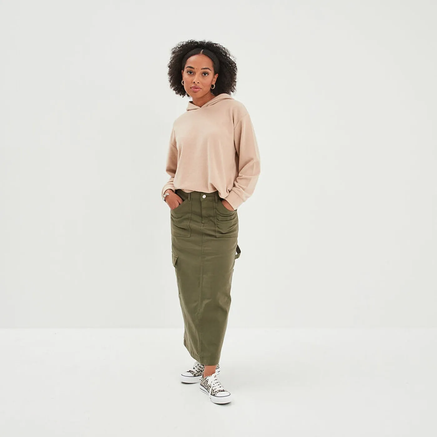 Green Cargo Midi Skirt