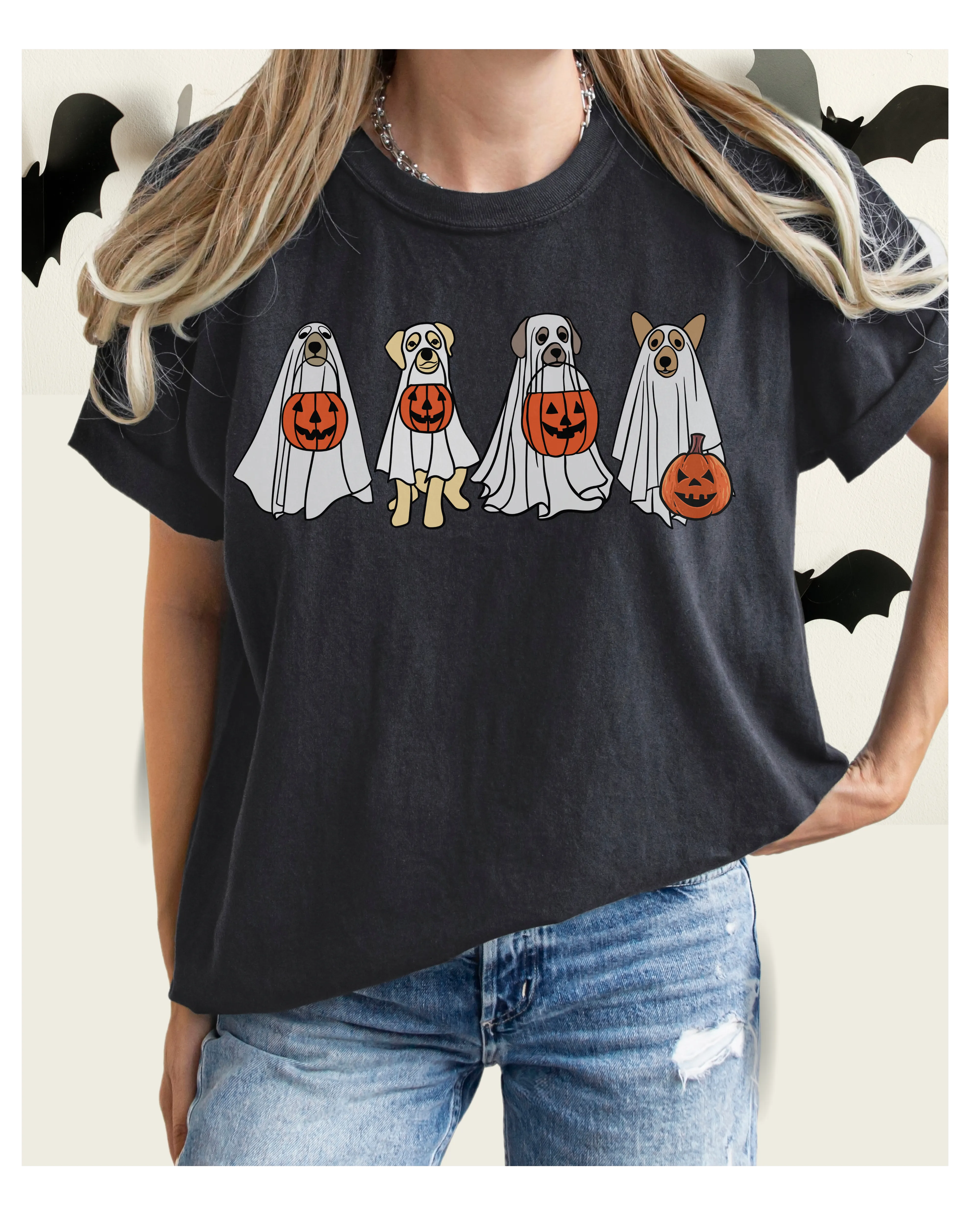 Halloween Trick or Treat Dogs Comfort Colors® T-Shirt, Women's Cute Retro Dogs Funny T-Shirt