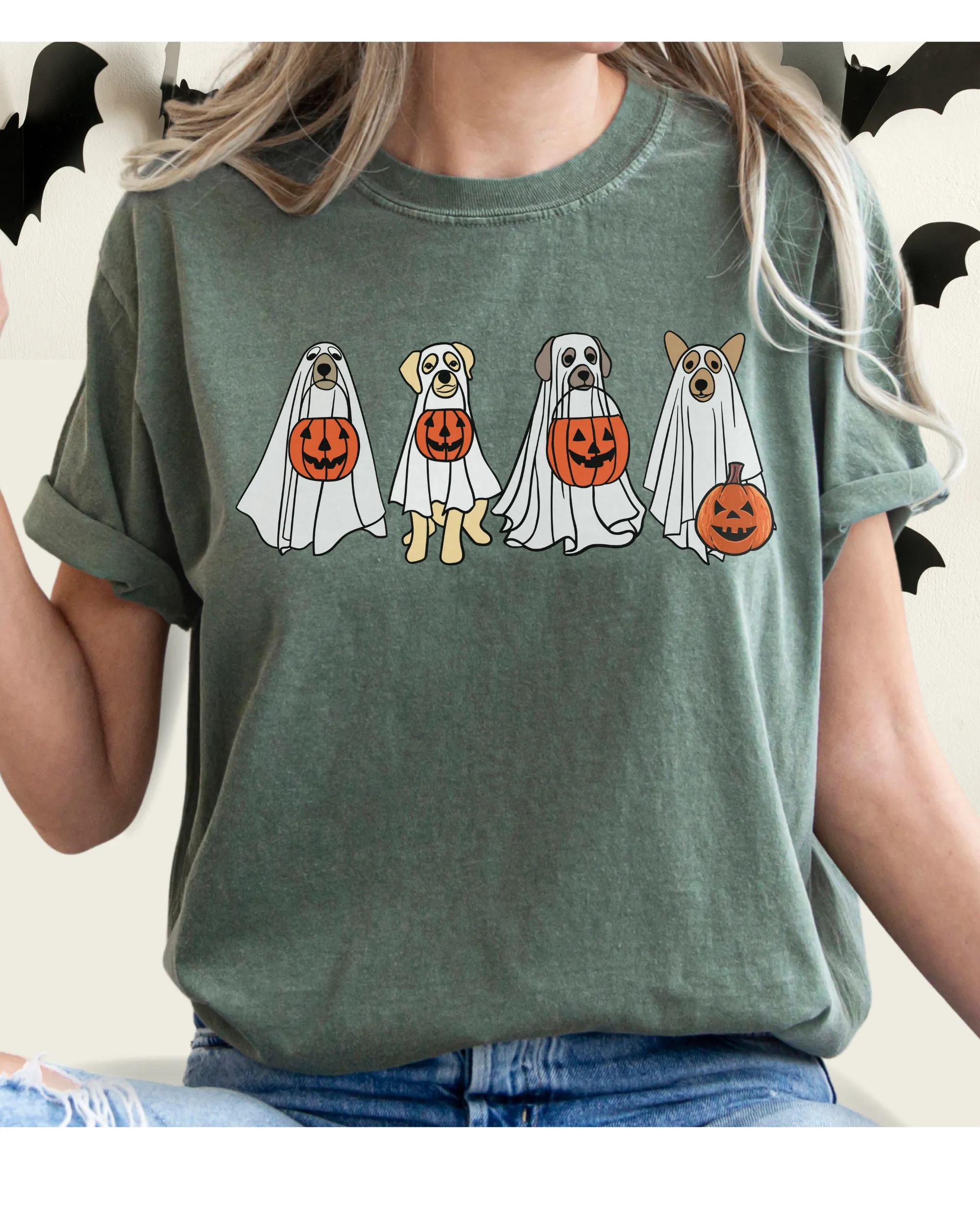 Halloween Trick or Treat Dogs Comfort Colors® T-Shirt, Women's Cute Retro Dogs Funny T-Shirt