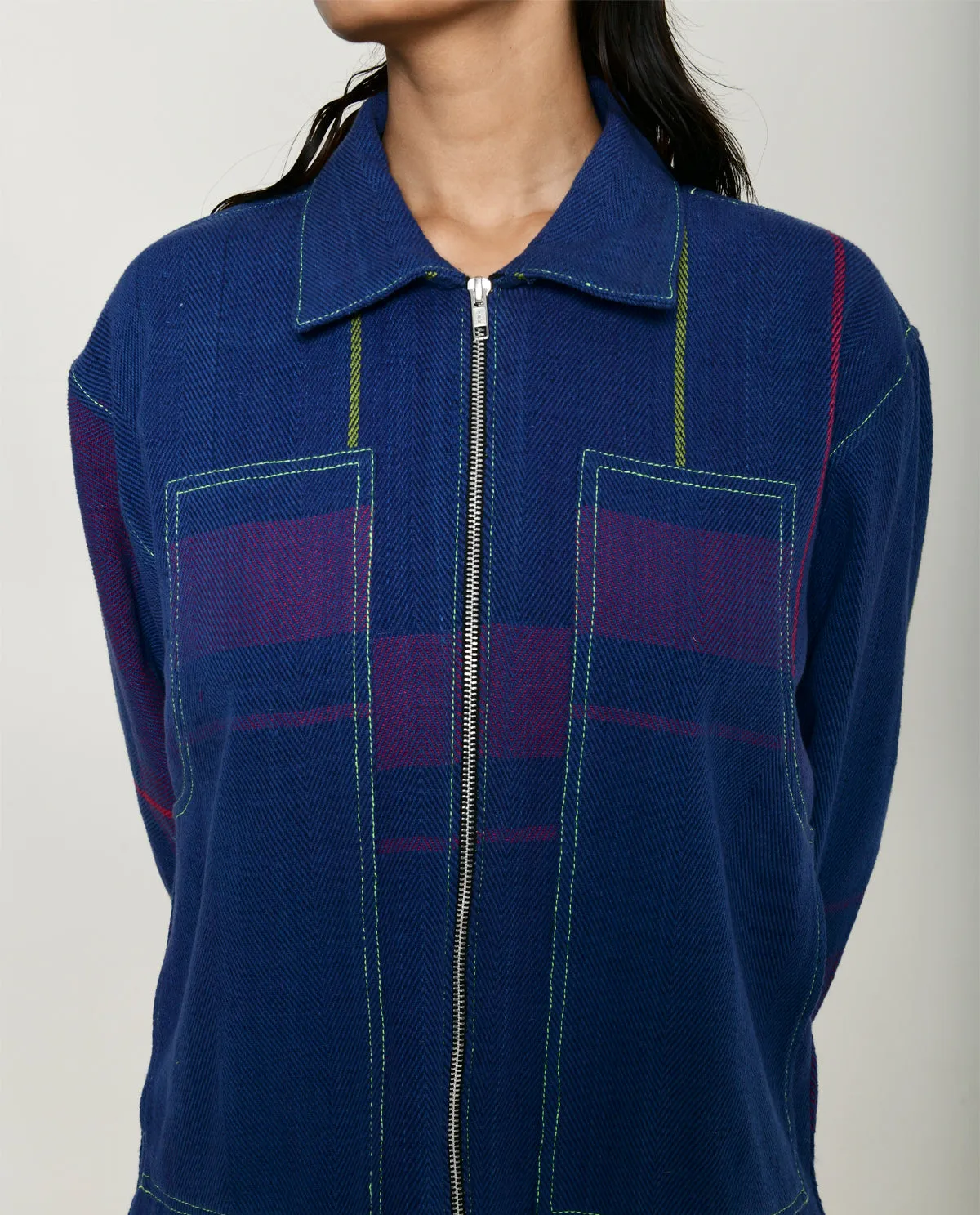 Handwoven Blue striped Cotton Shacket