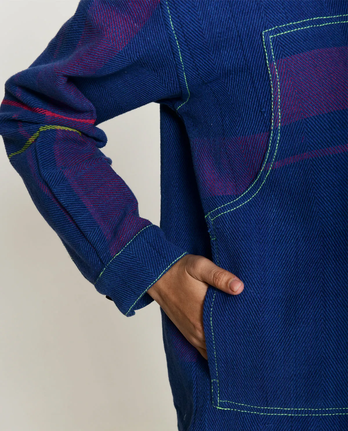 Handwoven Blue striped Cotton Shacket