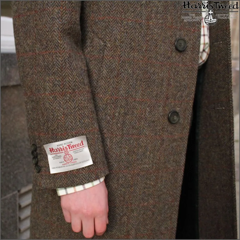 Harris Tweed Brown Herringbone Overcoat--