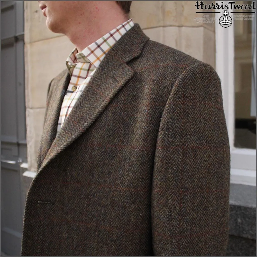 Harris Tweed Brown Herringbone Overcoat--