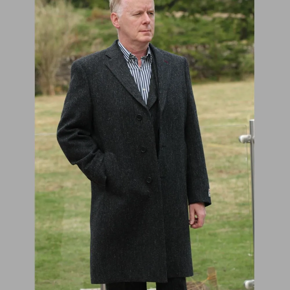 Harris Tweed Charcoal Herringbone Overcoat--