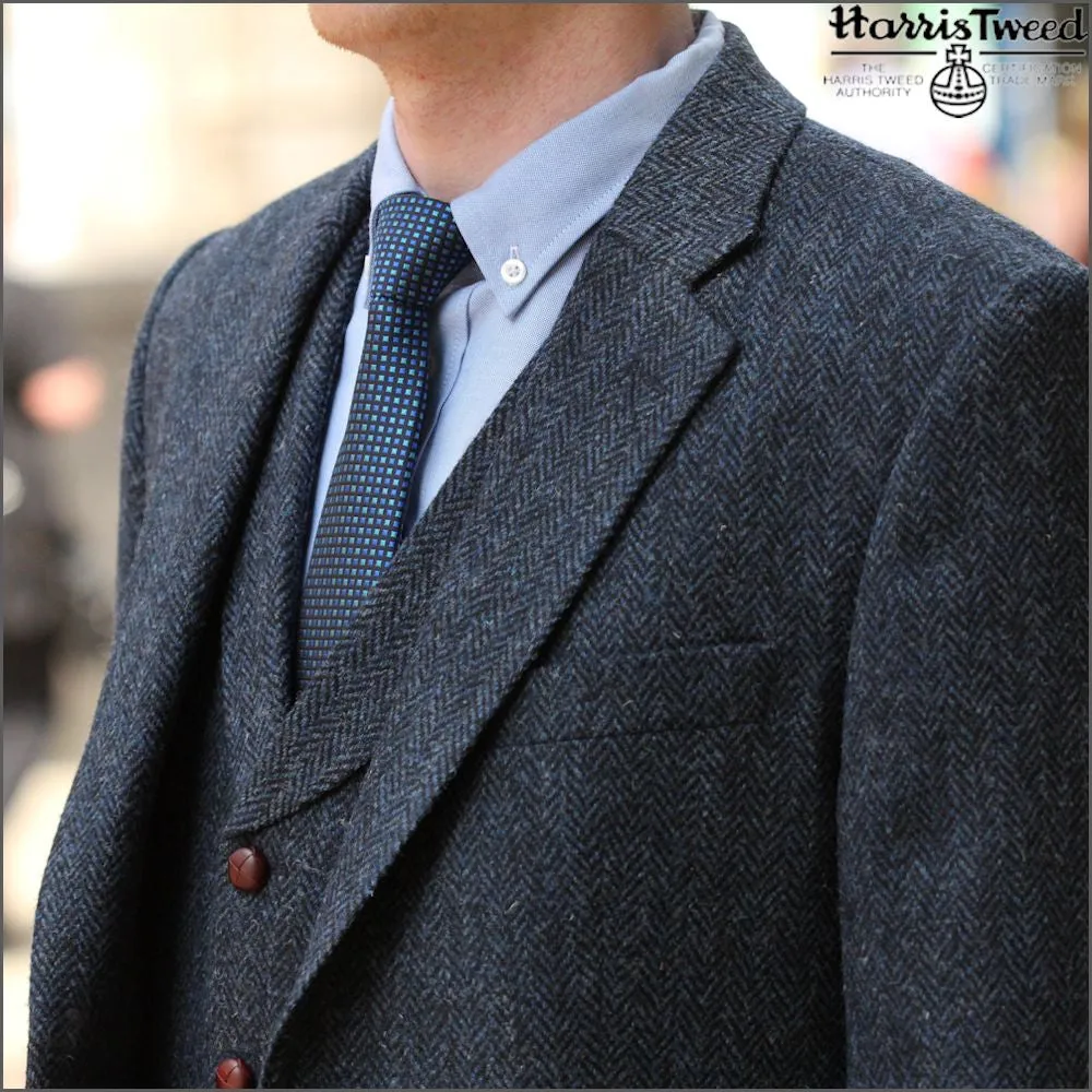 Harris Tweed Dark Blue Herringbone Jacket>>