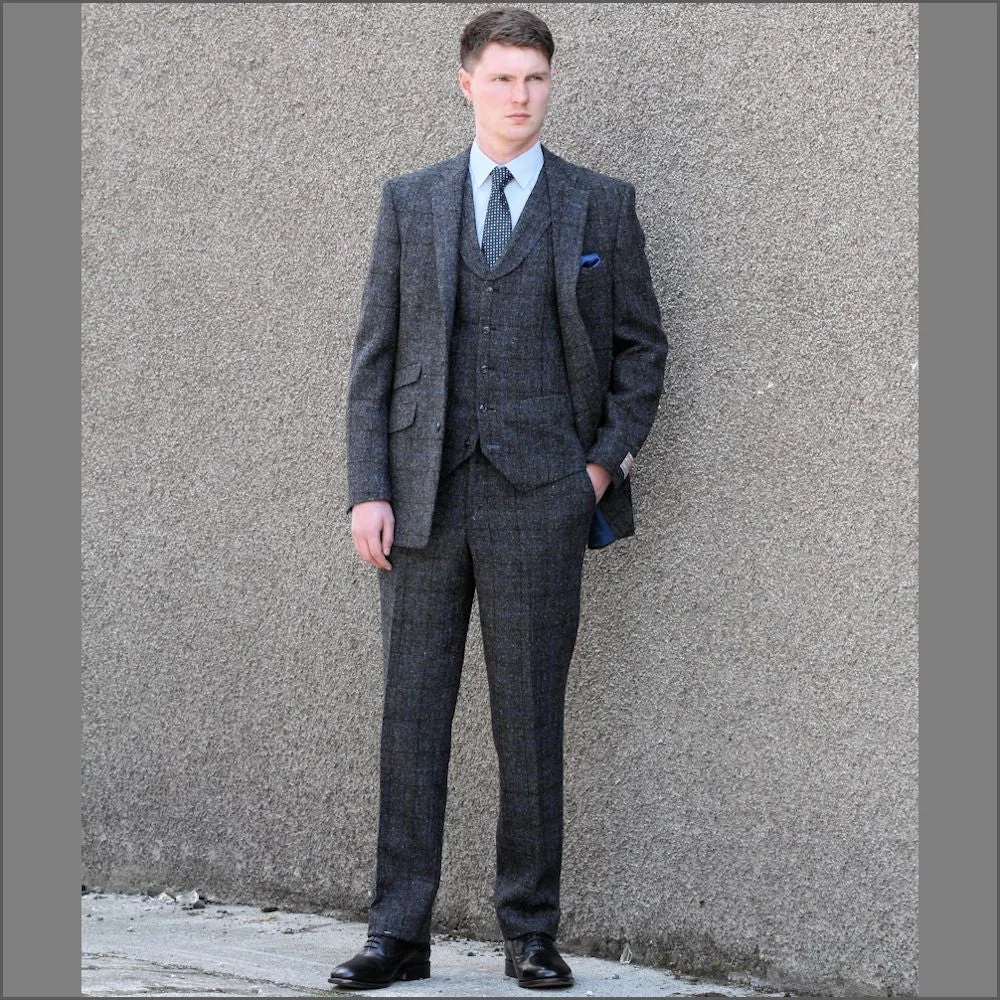 Harris Tweed Grey Marl With Blue Over Check Jacket>