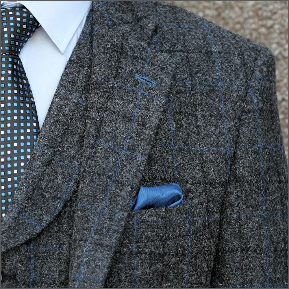 Harris Tweed Grey Marl With Blue Over Check Jacket>