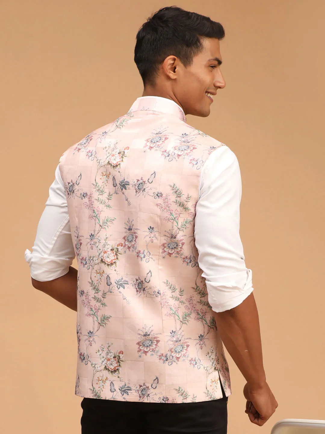 Jashvi Light Pink Floral Printed Nehru Jacket