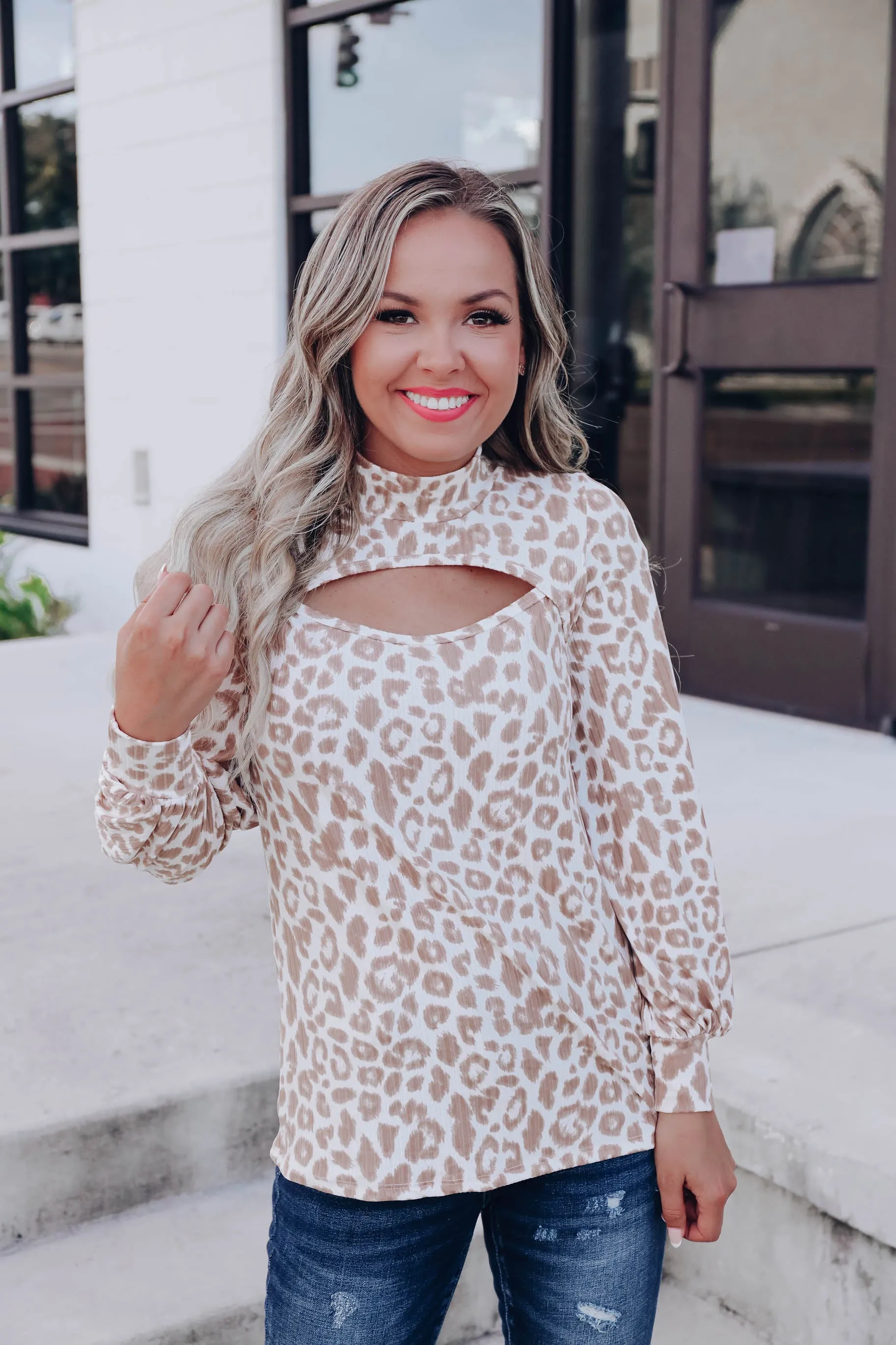 Kat Cutout Mock Neck Top - Taupe