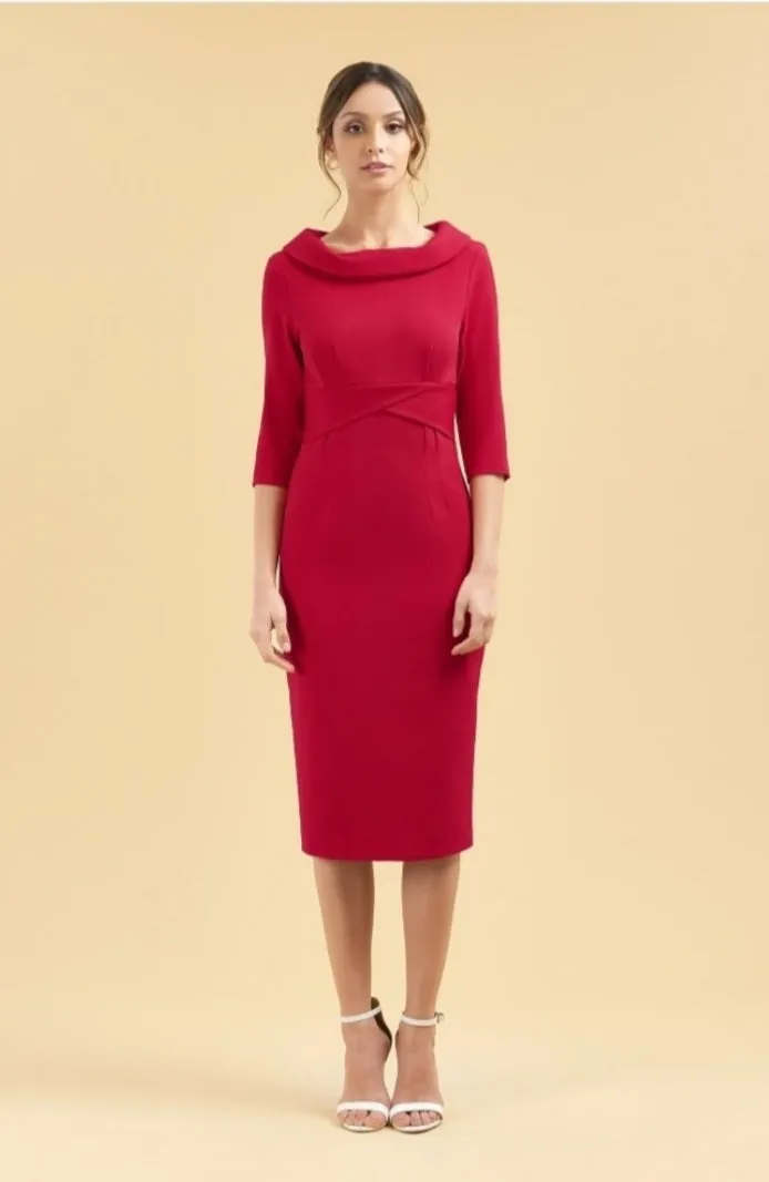 Kennedy Roll Collar Pencil Dress (Red)