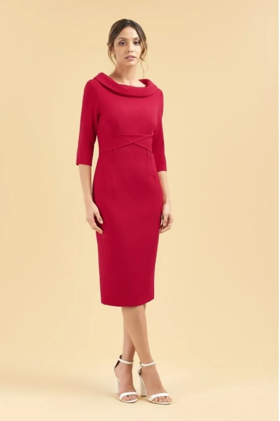 Kennedy Roll Collar Pencil Dress (Red)