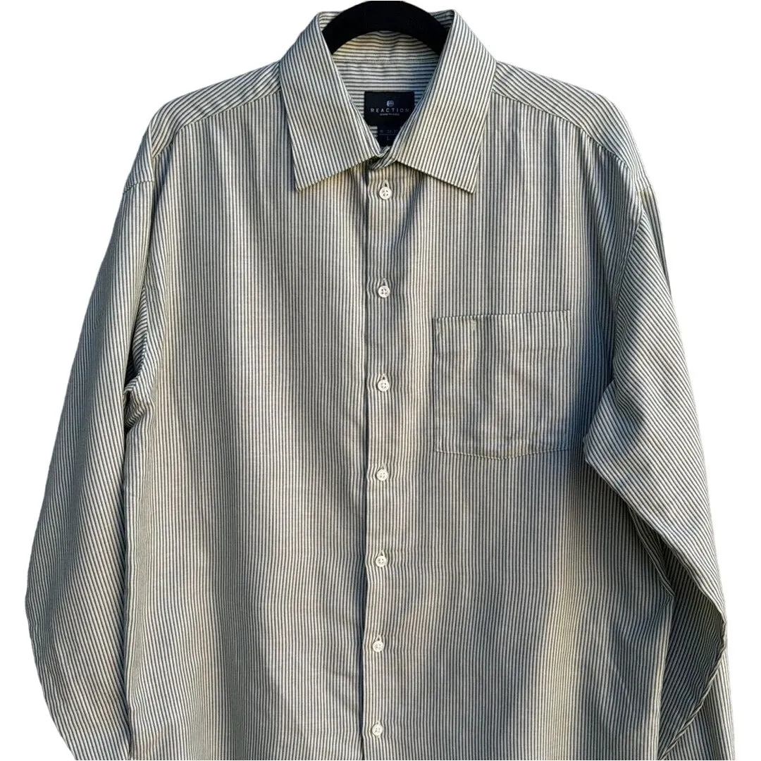 Kenneth Cole Reaction Men's Light Green Striped Long Sleeve Button-Down Shirt L