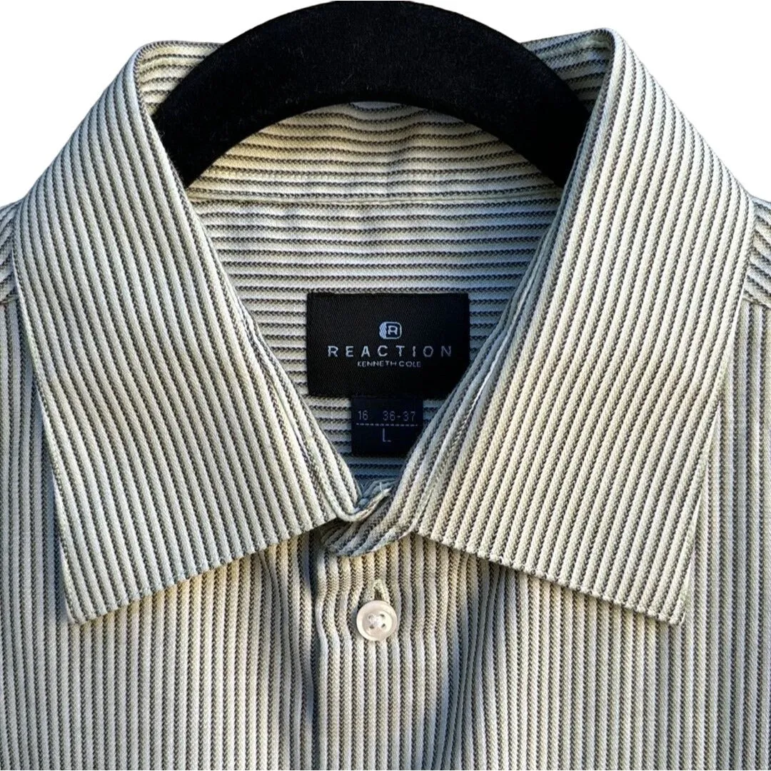 Kenneth Cole Reaction Men's Light Green Striped Long Sleeve Button-Down Shirt L