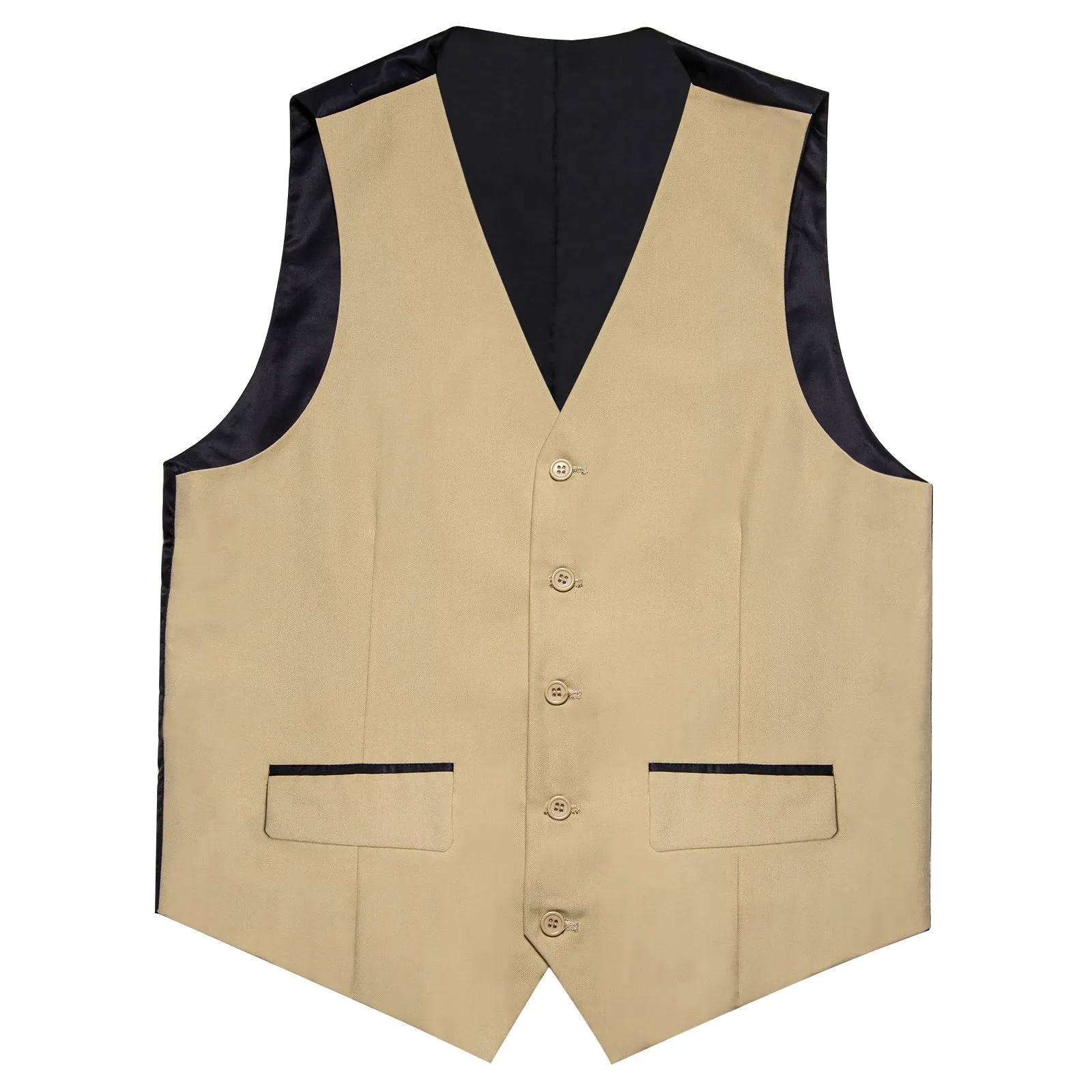 Khaki Yellow Solid Silk Men's Classic Vest with Two Pockets