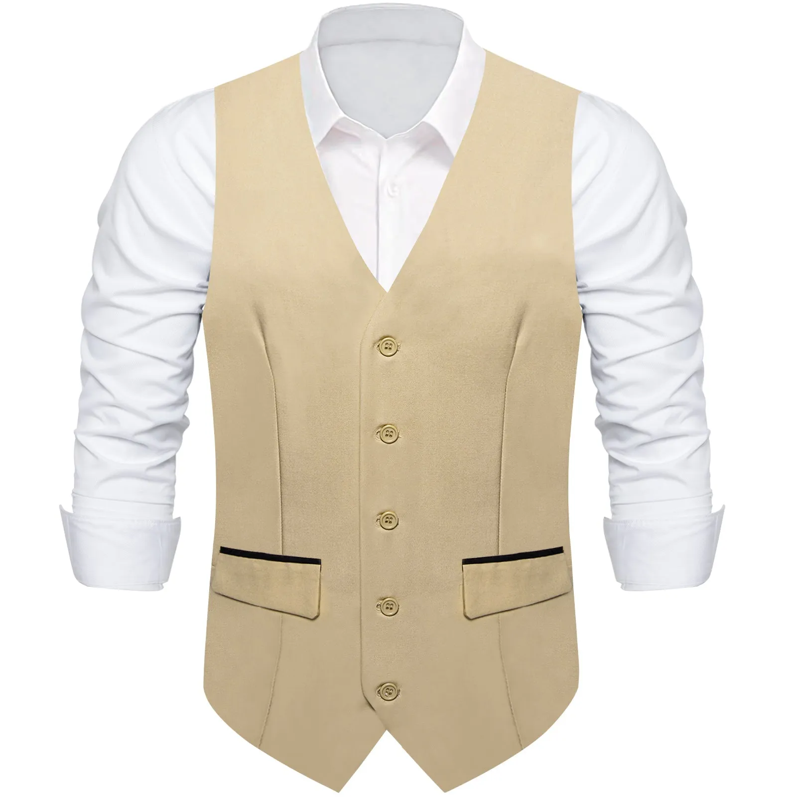 Khaki Yellow Solid Silk Men's Classic Vest with Two Pockets