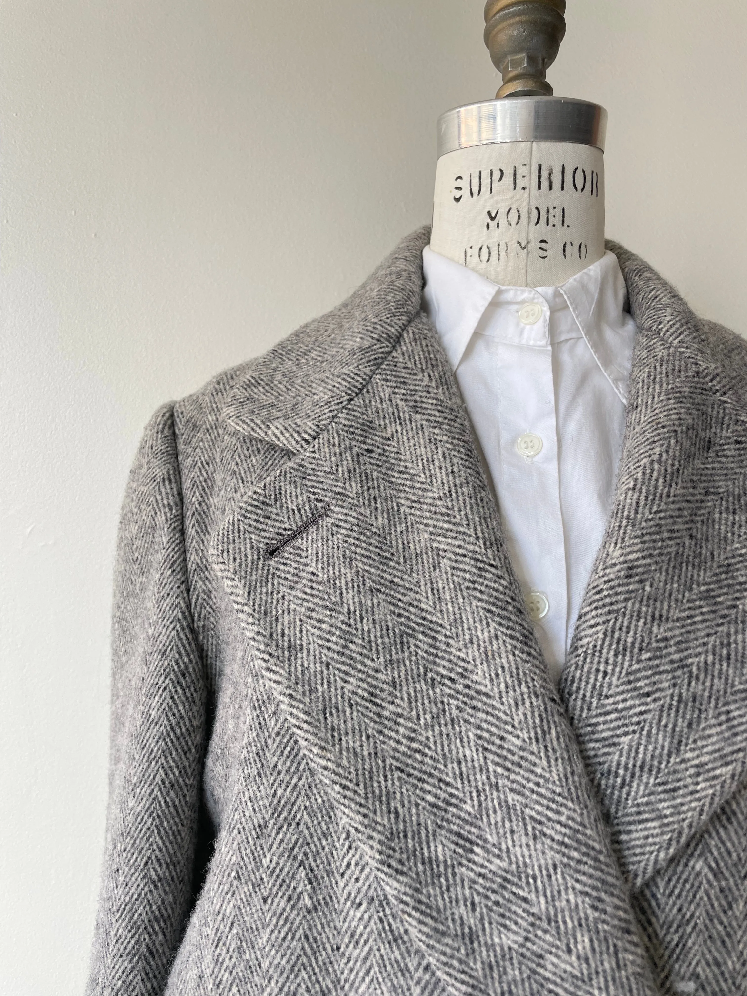 Klein Herringbone Wool Coat