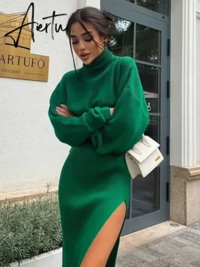 Knit Two Piece Sets Womens Outfits Casual Autumn Winter Turtleneck Sweater And Midi Skirt Sets Ladies Matching Sets