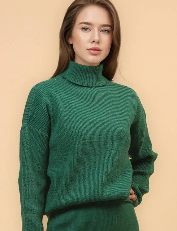 Ladies Turtleneck Pullover with Split Skirt Sweater Set SKST4706