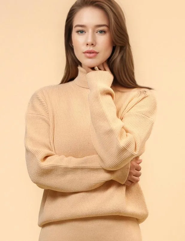 Ladies Turtleneck Pullover with Split Skirt Sweater Set SKST4706