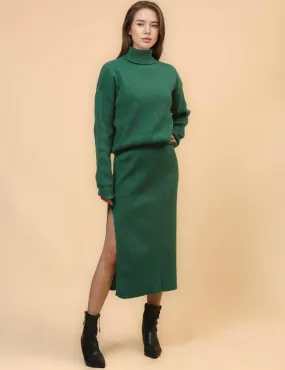 Ladies Turtleneck Pullover with Split Skirt Sweater Set SKST4706