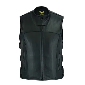 Leatherick Men's Black Outlaw Biker Vest Tactical Gear Leather Motorcycle Vest Australia